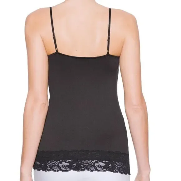 White House Black Market sz. M black wide lace trim Camisole w/adjustable straps - Picture 2 of 12